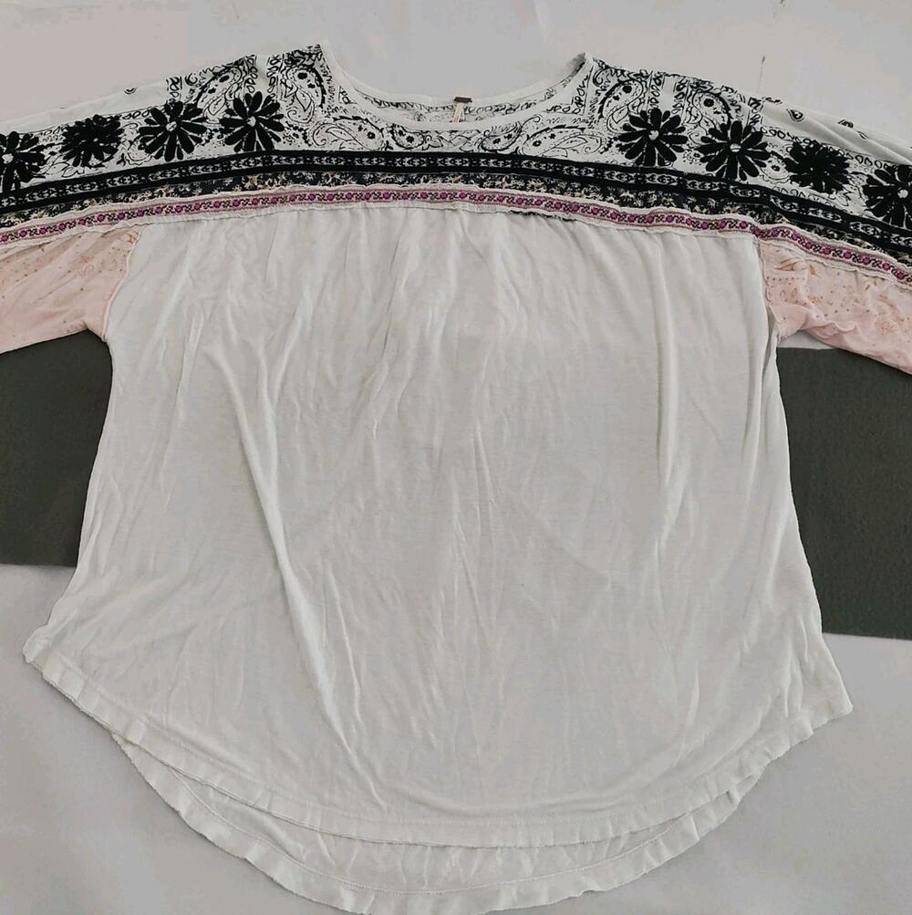 Free People Women's Tripoli Floral Embroidered Long Sleeve Top Sz XS White